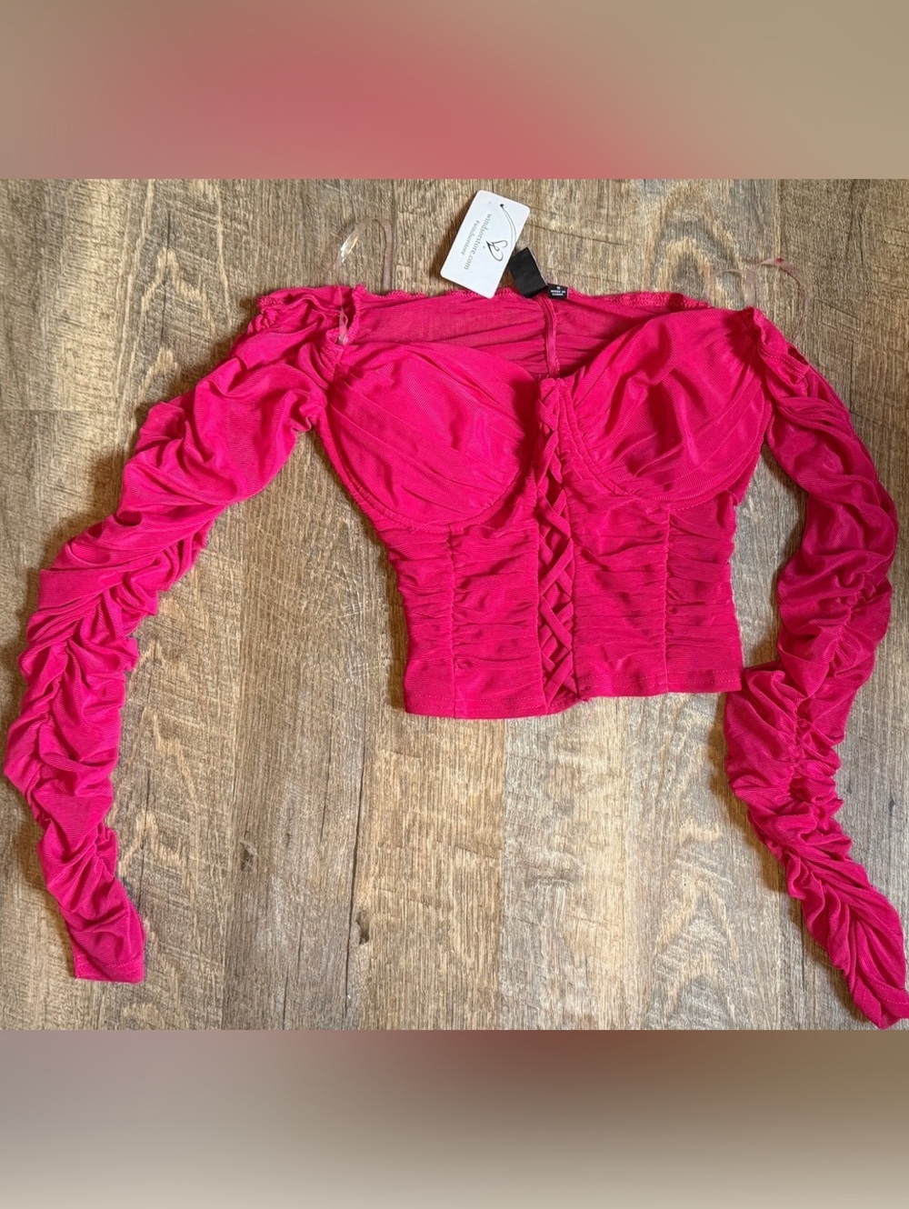 Windsor Level It Up Ruched Mesh Corset Top Pink